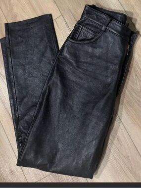 Womens Black Real Leather Pants